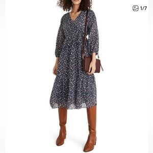 NWT Madewell Navy Floral Midi Dress